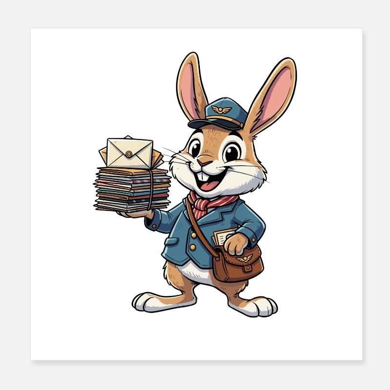 Rabbit en facteur avec une pile de lettres Poster 20 x 20 cm
