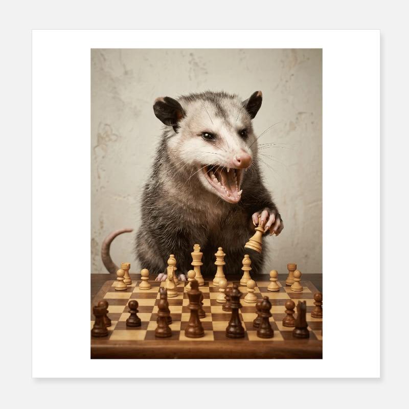 Opossum joue aux échecs Poster 20 x 20 cm