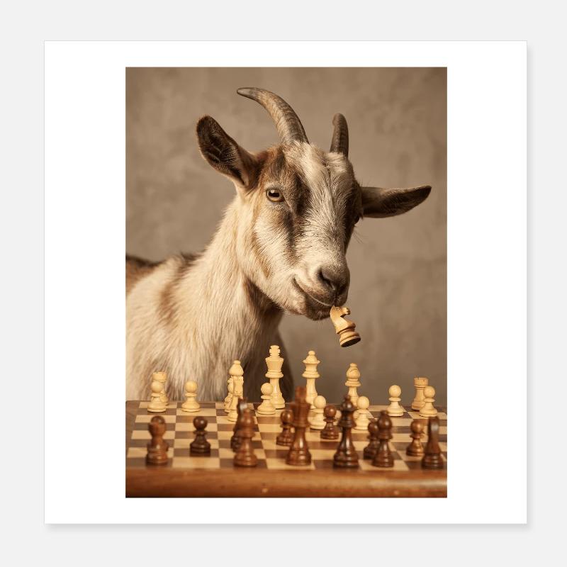 La chèvre jouant aux échecs Poster 20 x 20 cm