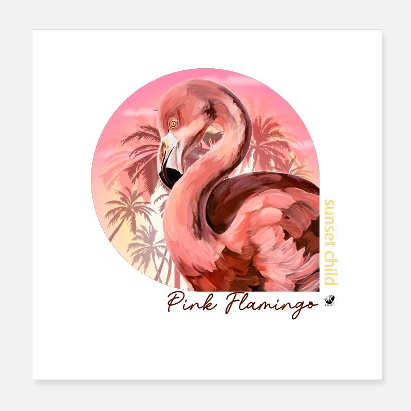 Illustration de flamant rose dans le cercle du coucher de soleil Poster 20 x 20 cm