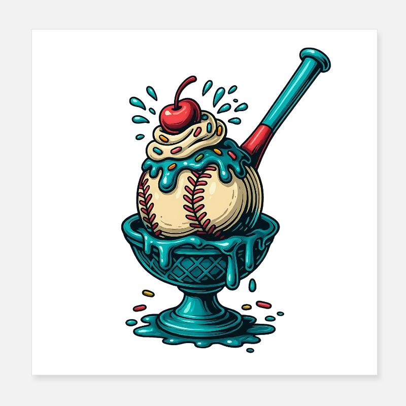 Plaisir Sundae de baseball Poster 20 x 20 cm