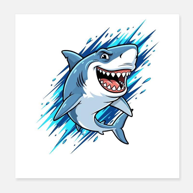 Requin de dessin animé bleu avec des éclaboussures Poster 20 x 20 cm