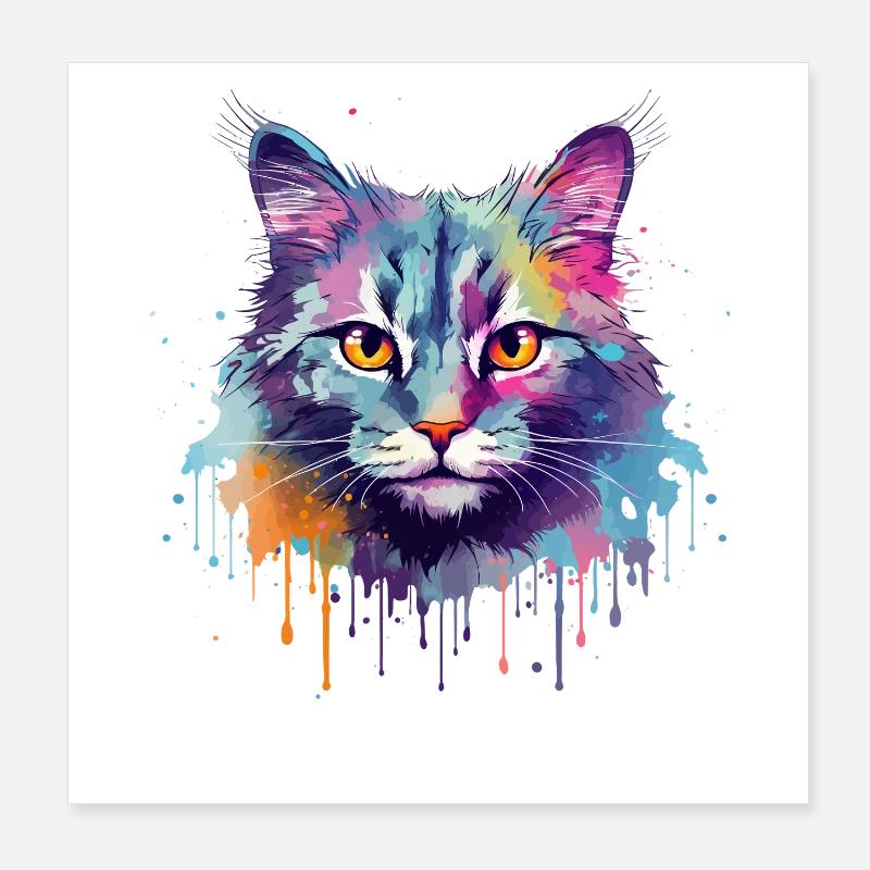 Bunte Splash Art Australische Nebelkatzengesicht Poster 20x20 cm