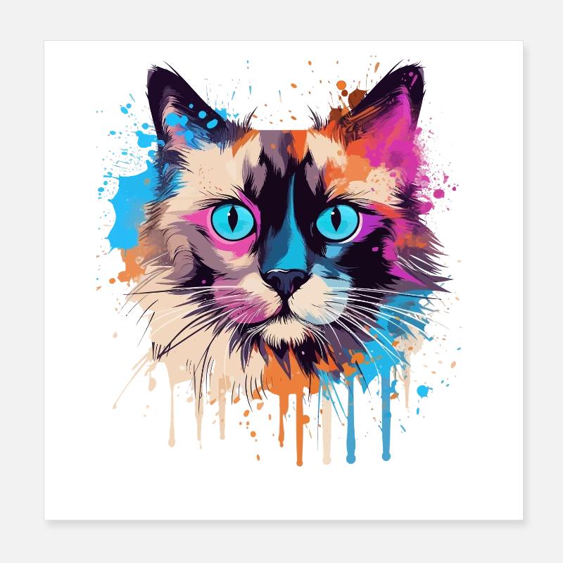 Visage de chat balinis coloré avec des éclaboussures Poster 20 x 20 cm