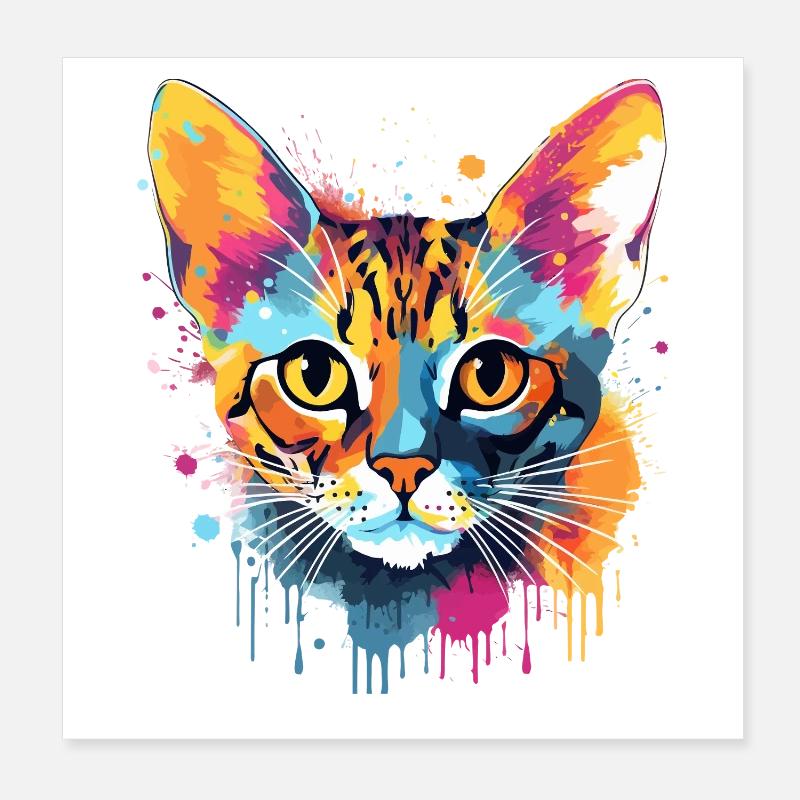 Bunte Bengal-Katzengesicht-Splash-Art Poster 20x20 cm