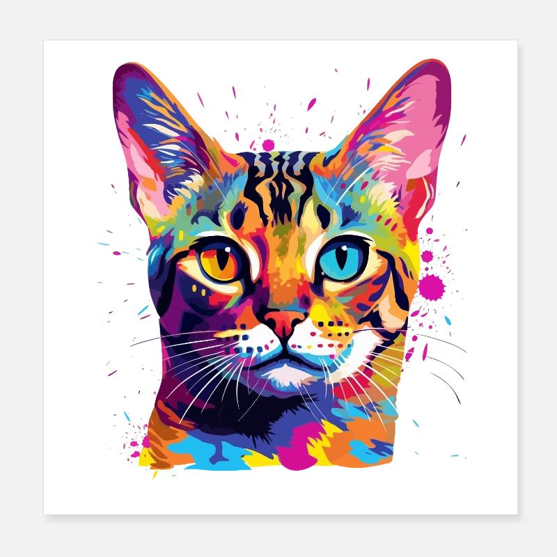 Bunte Bengal-Katzengesicht-Splash-Art Poster 20x20 cm