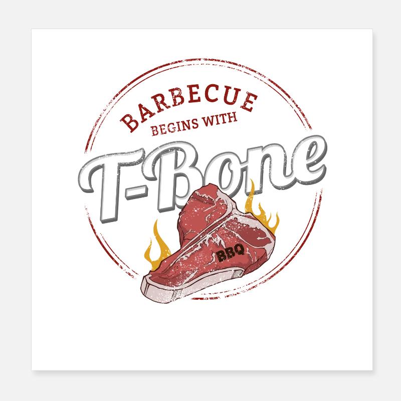 T-Bone Steak Barbecue Beef BBQ Design Poster 8" x 8" (20x20 cm)