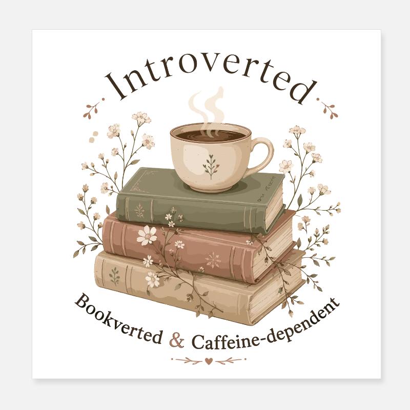 Introvert Books Coffee Bookworm Poster 8" x 8" (20x20 cm)