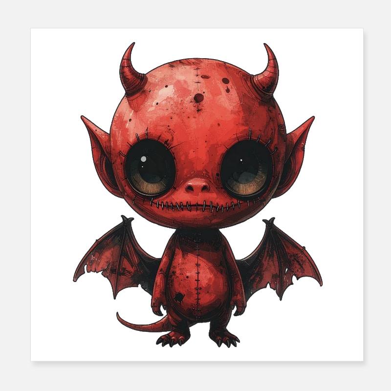 Diable Rouge Flippant Mignon Poster 20 x 20 cm