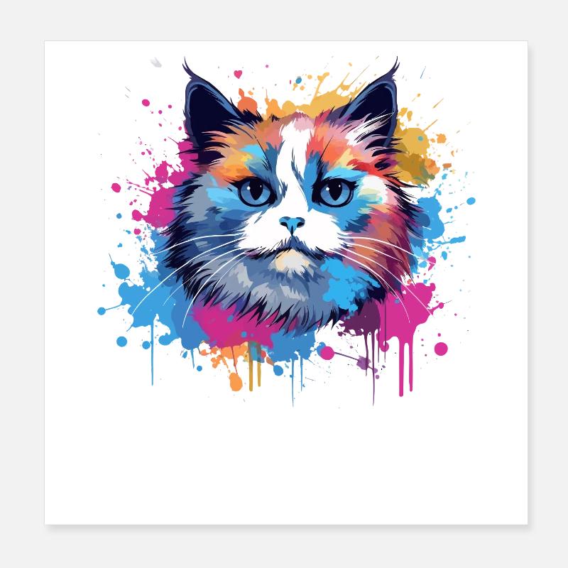 Birman-Katzengesicht Bunte Splash-Kunst Poster 20x20 cm