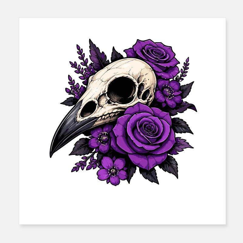 Design des Roses de crâne violet Poster 20 x 20 cm