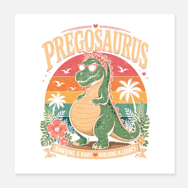 Dino Pregosaurus enceinte drôle Poster 20 x 20 cm