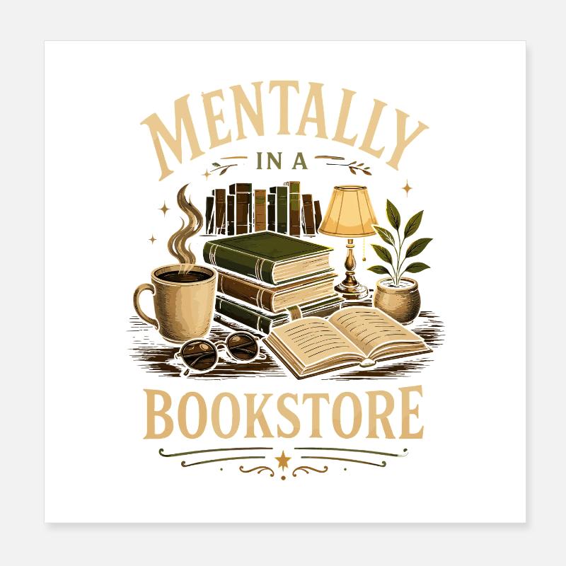 Bibliothèque Bookworm Fiction Fan Design Poster 20 x 20 cm