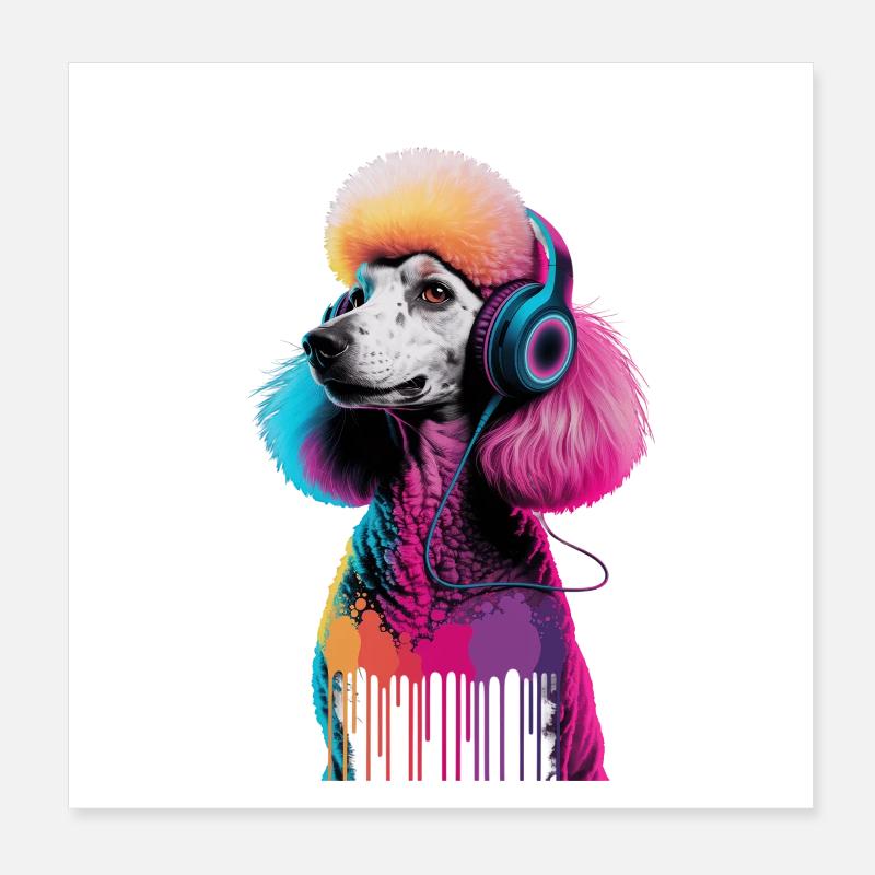 Caniche avec un casque Poster 20 x 20 cm