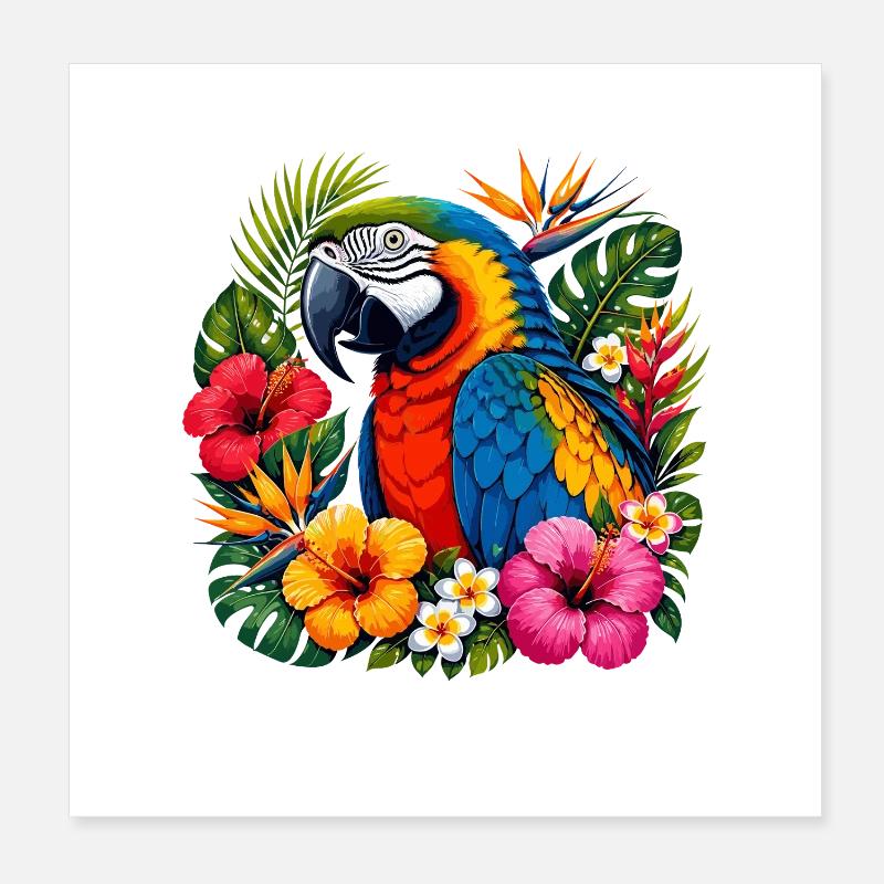 Tropical parrot in flower ring Poster 8" x 8" (20x20 cm)