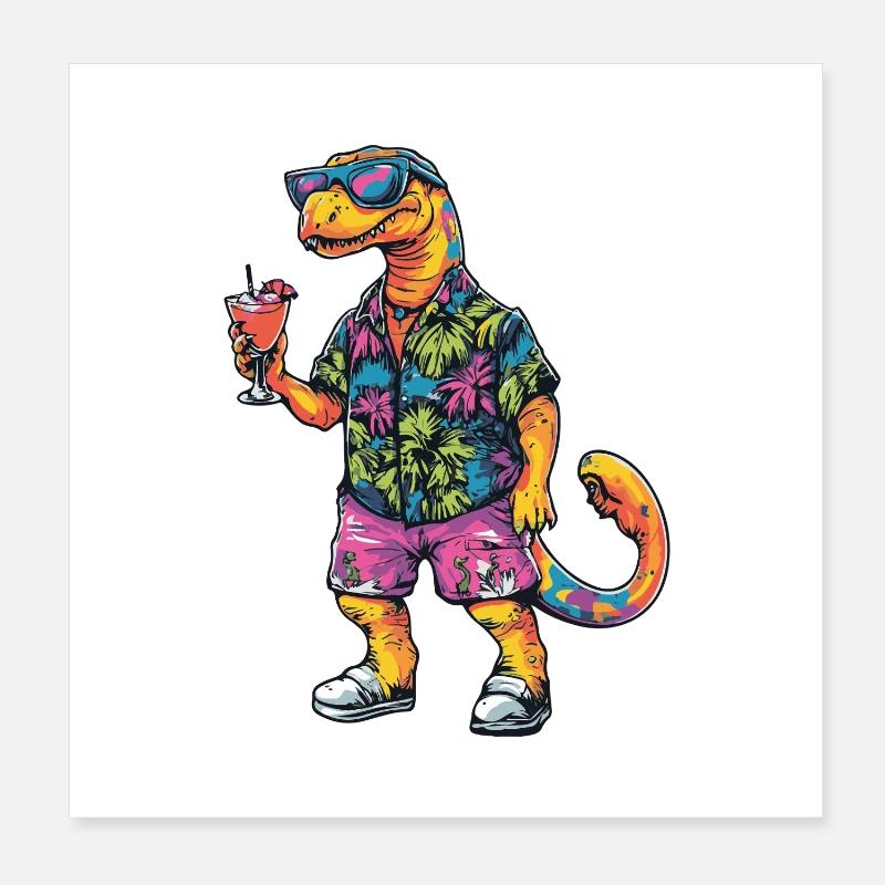 Dinosaur brontosaurus Comic Summer Poster 8" x 8" (20x20 cm)
