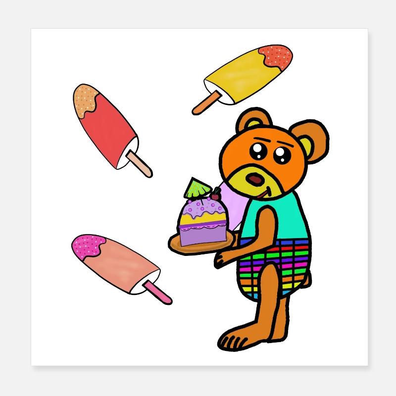 Teddy Kuchen Eis-Motiv Bär Kinder Poster 20 x 20 cm
