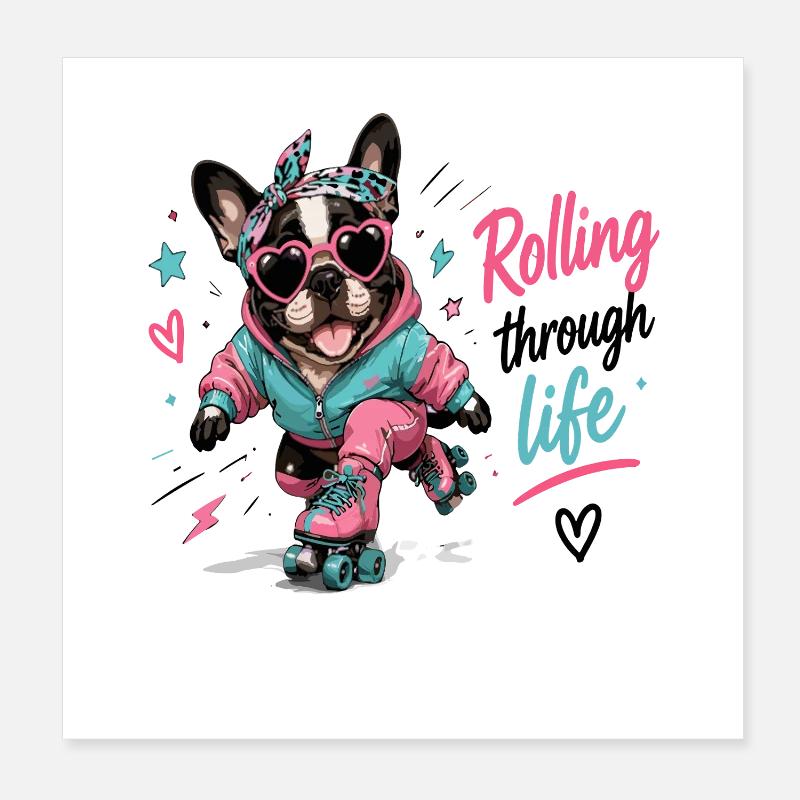 Rollender Hund – Lebensfreude Poster 20x20 cm