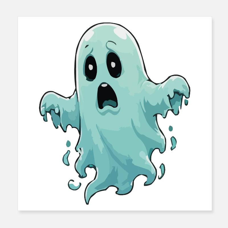 Blue Scare Ghost Illustration Poster 8" x 8" (20x20 cm)