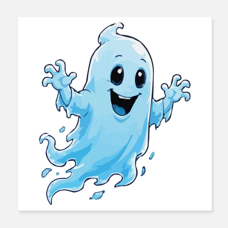 Cheerful Ghost Cartoon Poster 8" x 8" (20x20 cm)