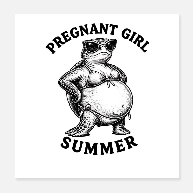 Fille enceinte, été, plage, tortue, Poster 20 x 20 cm