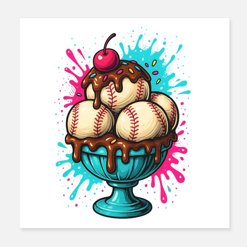 Plaisir Sundae de baseball Poster 20 x 20 cm