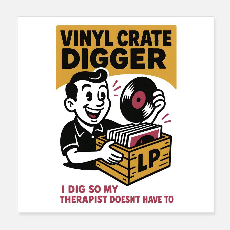I'm rummaging through record boxes | Vinyl Humor Poster 8" x 8" (20x20 cm)