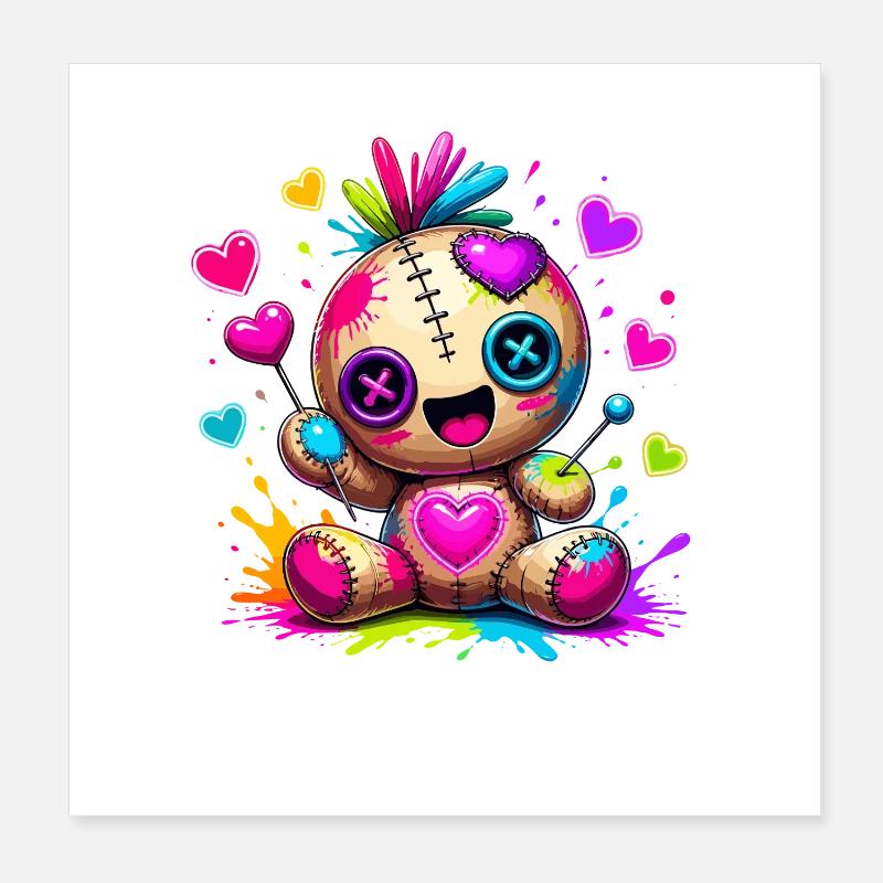 Jouet en peluche patchwork avec des cœurs néon Poster 20 x 20 cm