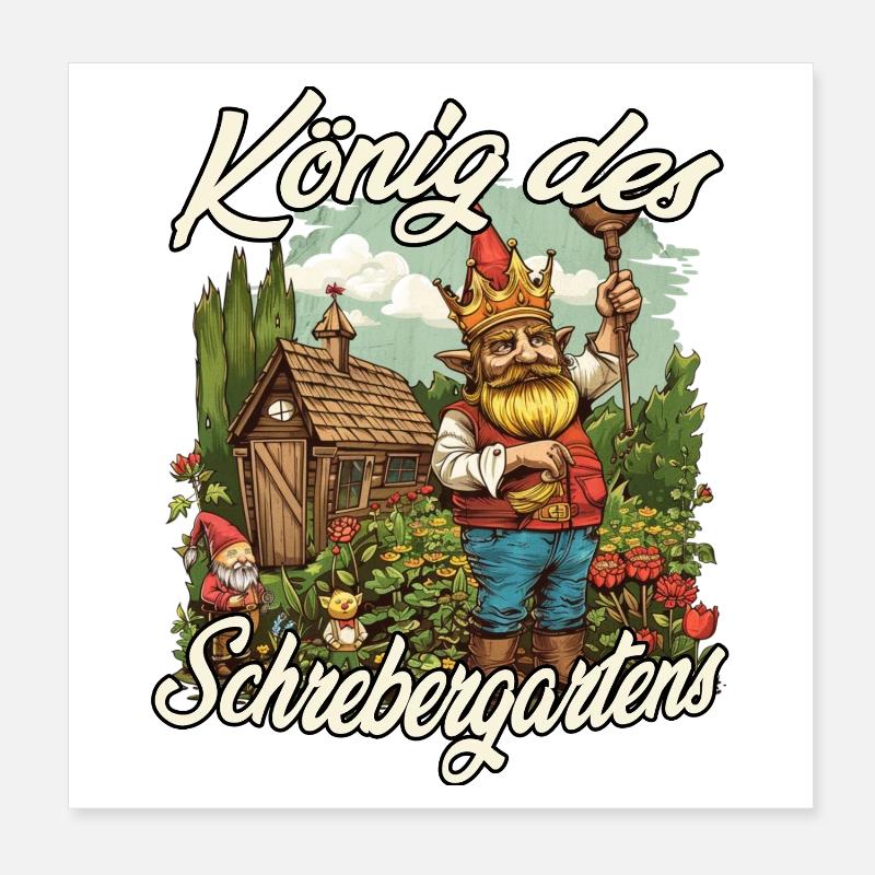 Kleingarten Gartenkönig Gartenzwerg Blumenbeet Poster 20x20 cm