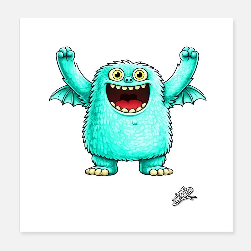 Cheerful Turquoise Monster Poster 8" x 8" (20x20 cm)