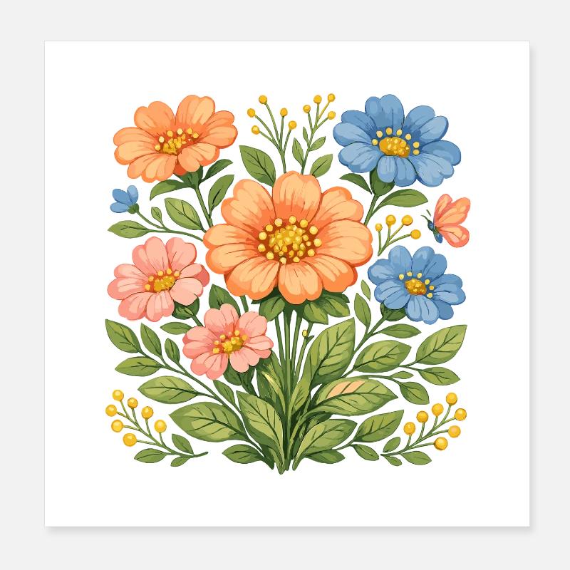 Bouquet coloré de fleurs sauvages avec des fleurs papillon Poster 20 x 20 cm