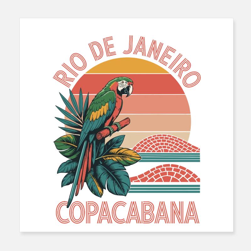 Rio Copacabana Parrot Sunset Poster 8" x 8" (20x20 cm)