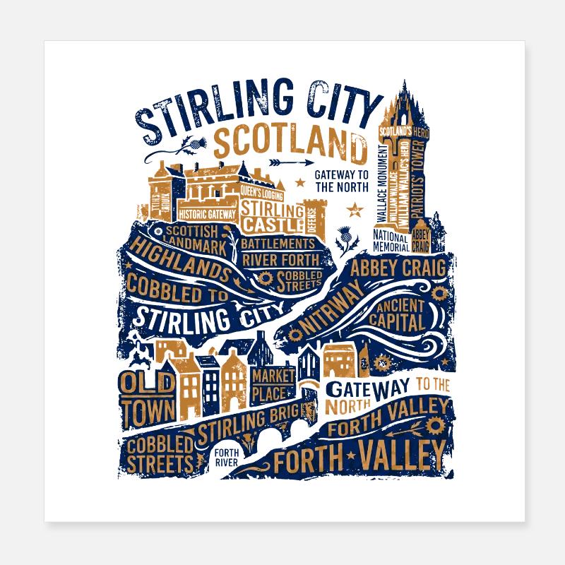 Skyline de Stirling, Écosse, et monuments locaux Poster 20 x 20 cm