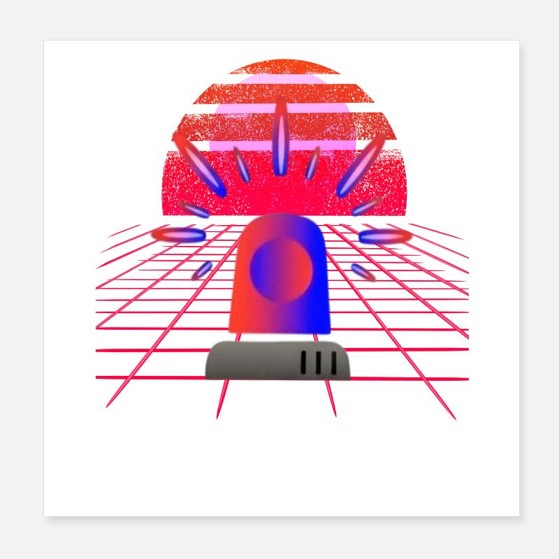 Retro Synthwave Sirene Blaulicht Neon Poster 20x20 cm