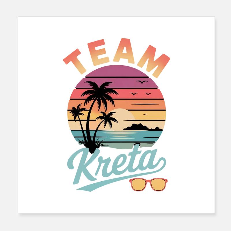 Team Crete Beach Retro Sunset Poster 20 x 20 cm
