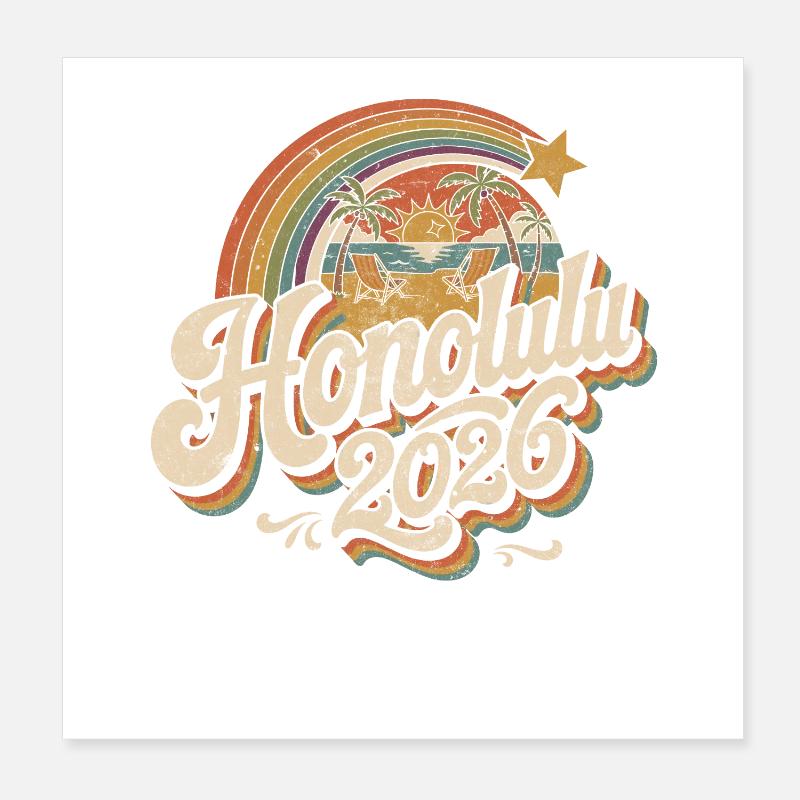 Honolulu 2026 Retro Tropics Poster 8" x 8" (20x20 cm)