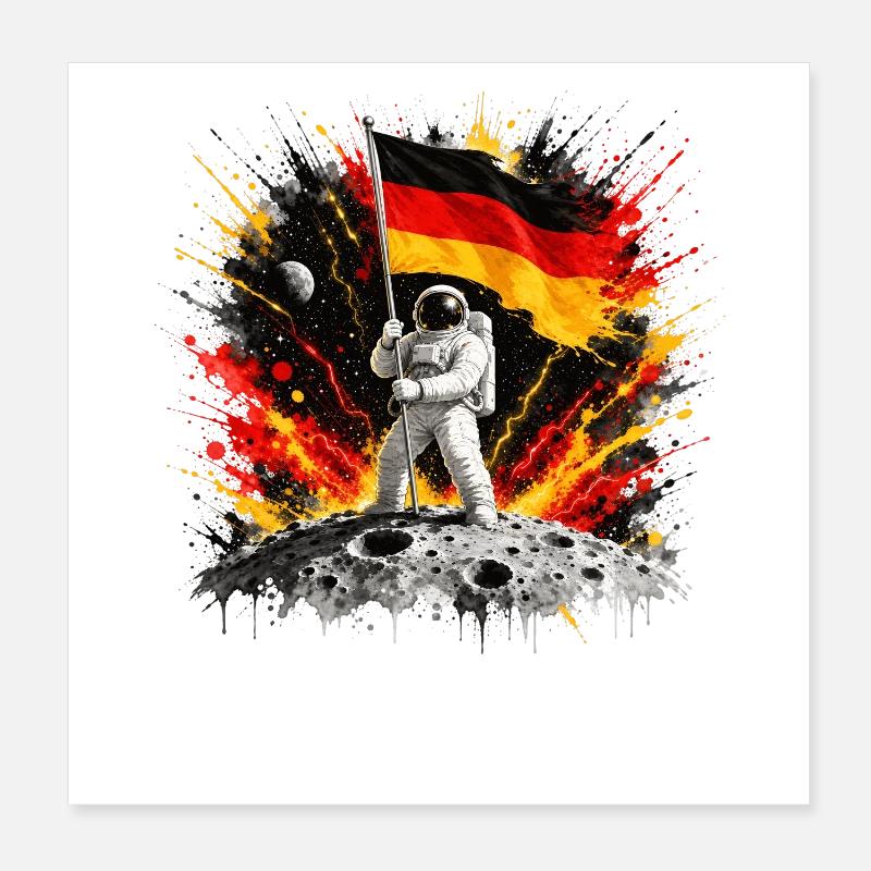 Astronaute avec drapeau allemand sur la lune Poster 20 x 20 cm