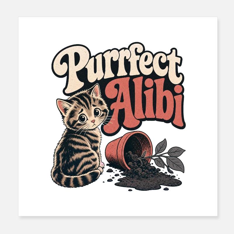 Chaton drôle, alibi parfait Espiègle Jeu de mots sur le chat Poster 20 x 20 cm