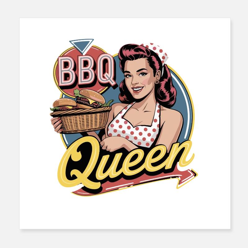 BBQ Queen Retro Grill Master Burger Party Poster 8" x 8" (20x20 cm)