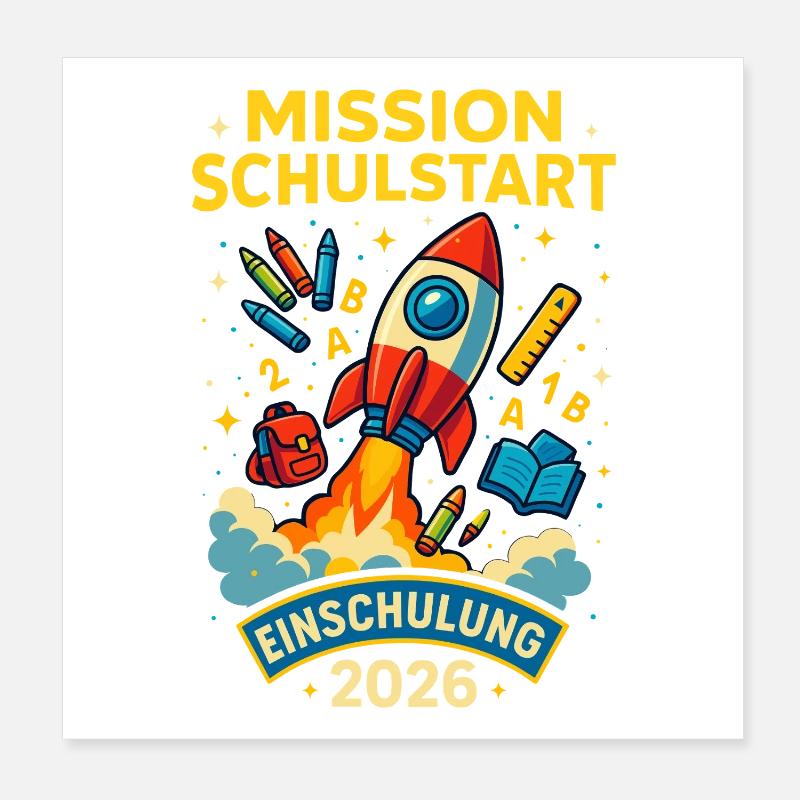 Mission Schulstart 2026 Rakete Einschulung Poster 20x20 cm