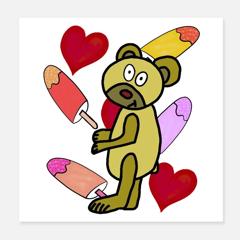 Eis Bär Bären Eiskrem Sommer Kinder Teddy Poster 20x20 cm