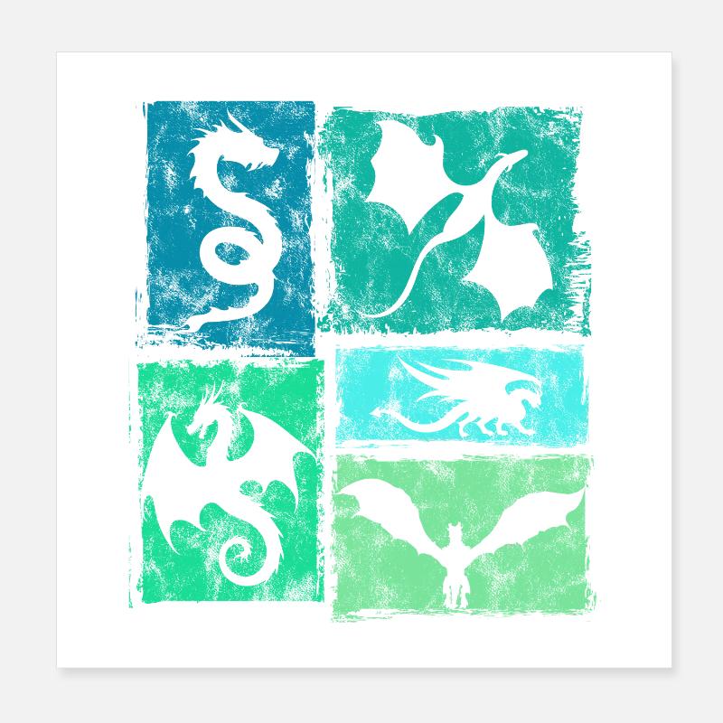 Dragon Retro Graphic - Mystical Mythical Creatures Poster 8" x 8" (20x20 cm)