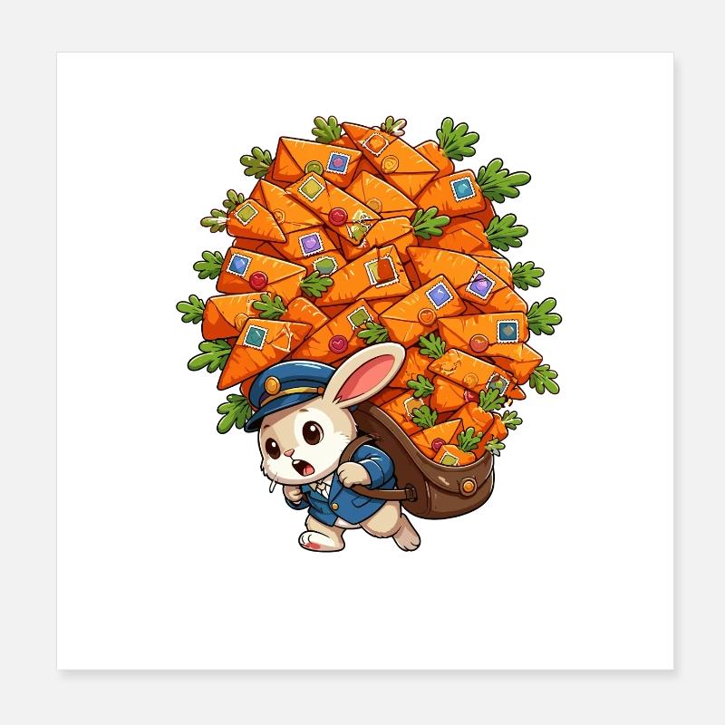 Facteurs de lapin et colis de carotte Poster 20 x 20 cm