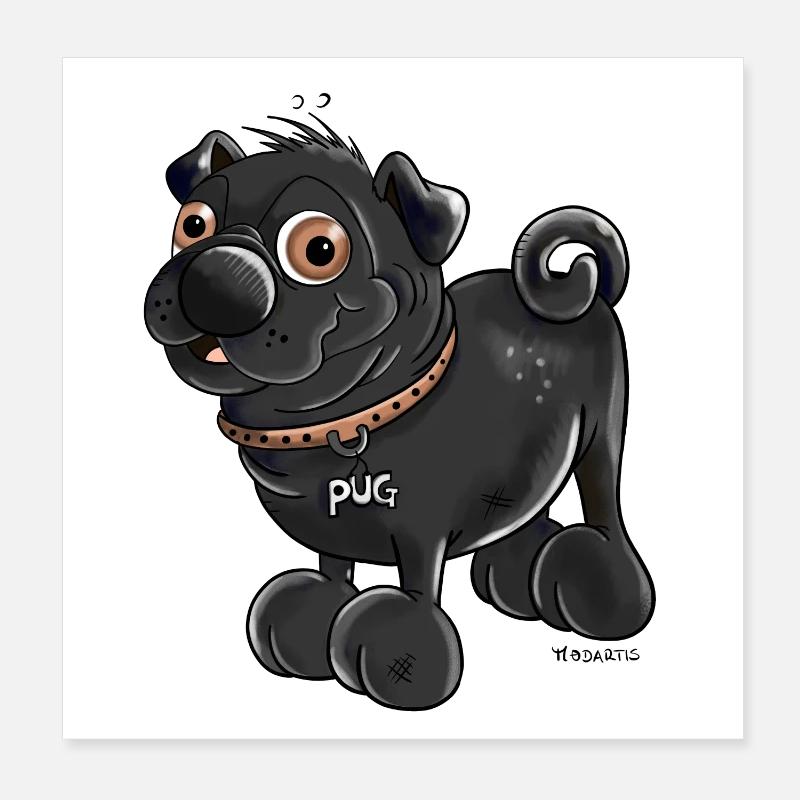 Funny Black Pug Poster 8" x 8" (20x20 cm)