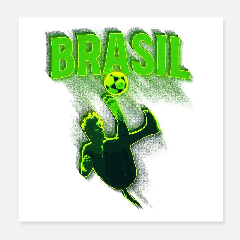Brasil Neon Soccer Kick Poster 8" x 8" (20x20 cm)
