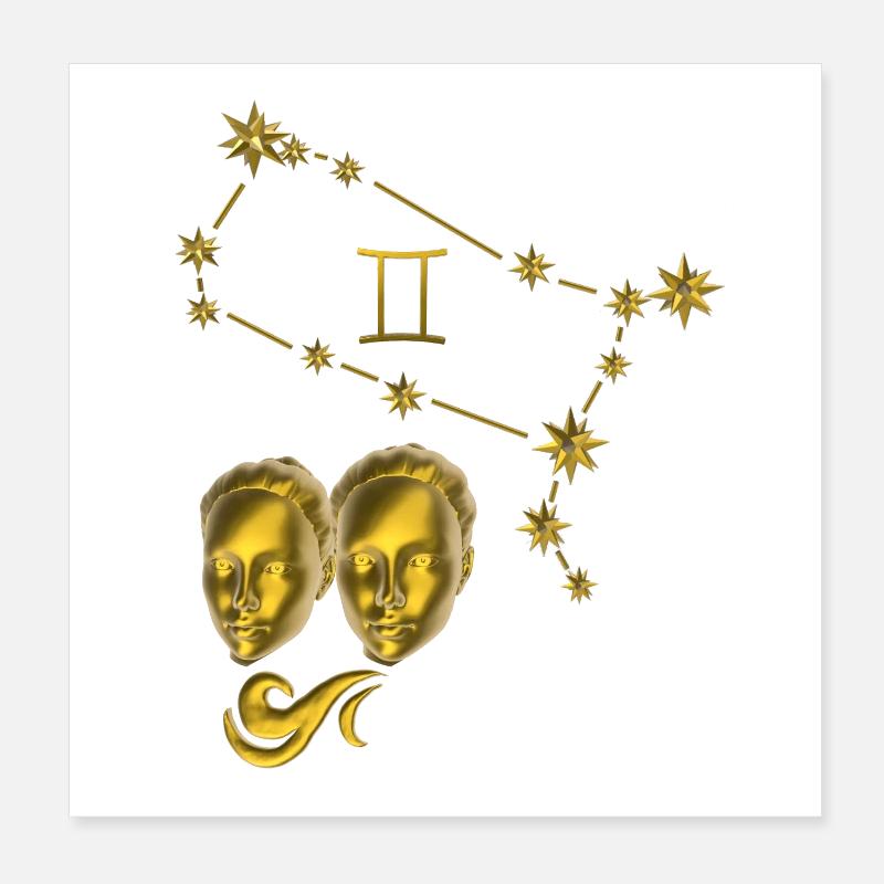 Sternzeichen Zwillinge 3D, gold Poster 20x20 cm