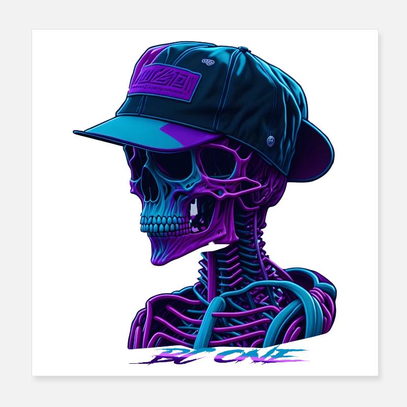 Skelett mit Kappe Poster 20x20 cm