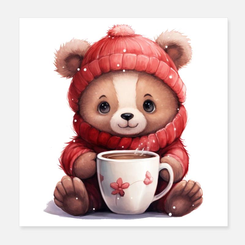 Ours mignon avec une tasse de chocolat chaud Poster 20 x 20 cm
