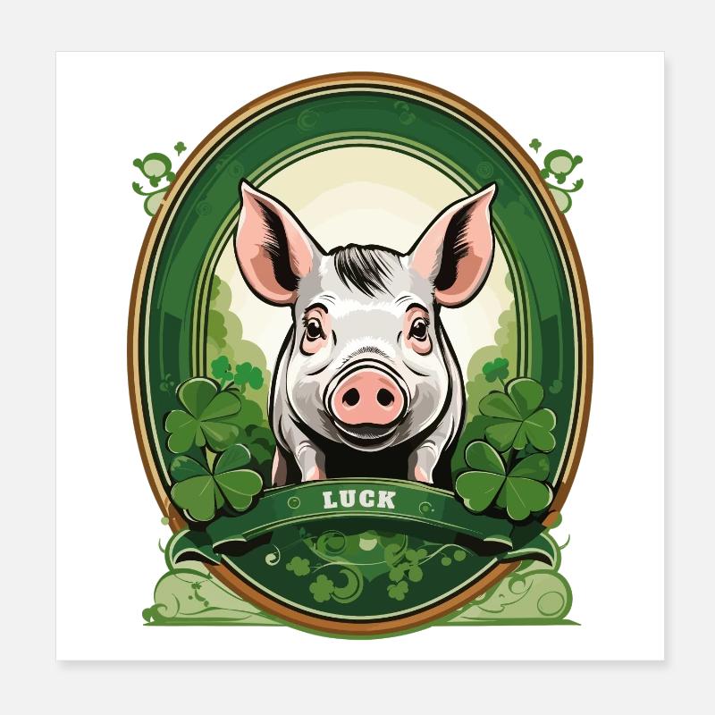 Cochon chanceux avec trèfles Poster 20 x 20 cm