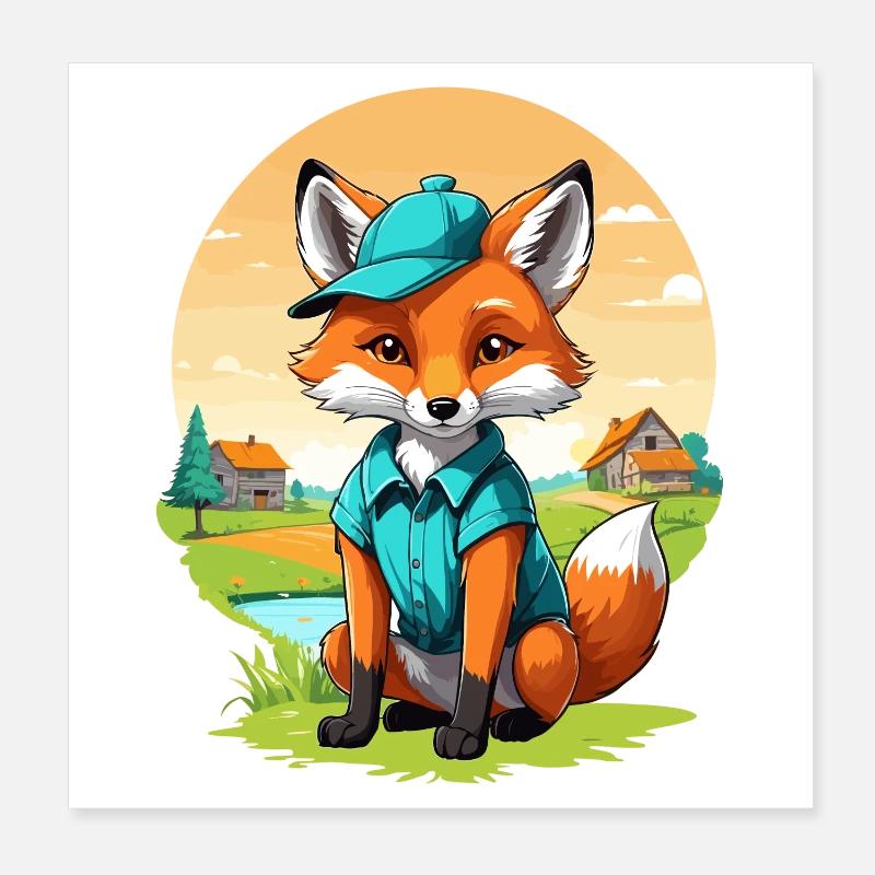 Fuchs mit Mütze Poster 20x20 cm